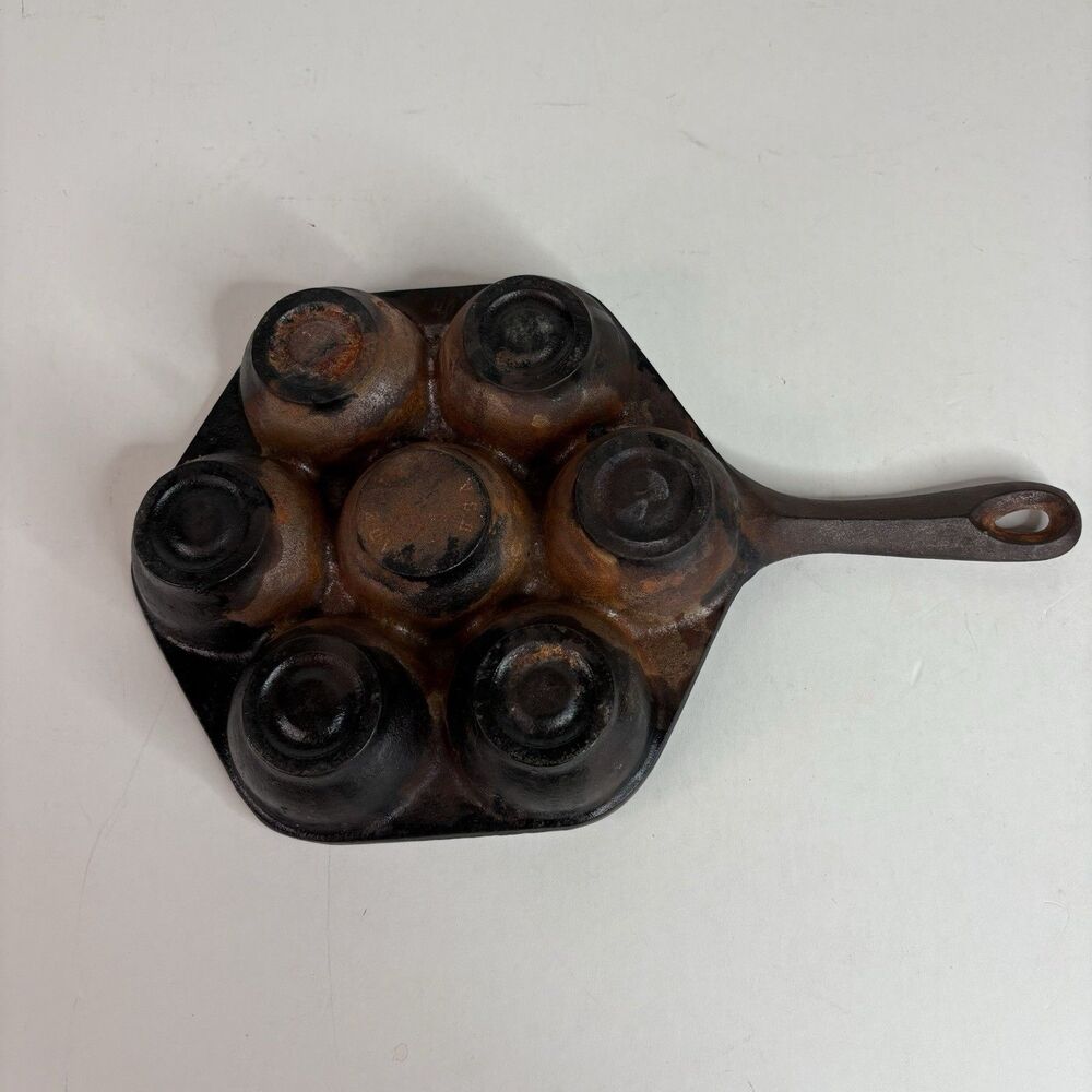Vintage Aebleskiber Cast Iron Pan, 8” Pan With 7 2” Holes Danish Pancake Pan - Picture 4 of 9